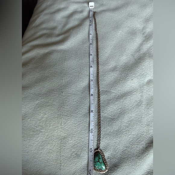 Vintage Navajo Philip White Silver Turquoise Pendant Necklace - Picture 8 of 8